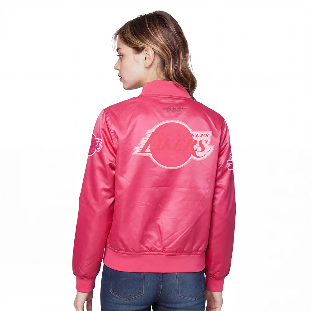 NBA LOS ANGELES LAKERS TRIPLE PINK BIG GIRLS SATIN JACKET (BEETROOT PURPLE) - Image 2
