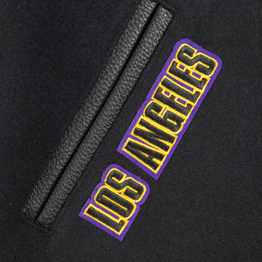 NBA LOS ANGELES LAKERS RETRO CLASSIC BIG BOYS RIB WOOL VARSITY JACKET (BLACK/PURPLE) - Image 6