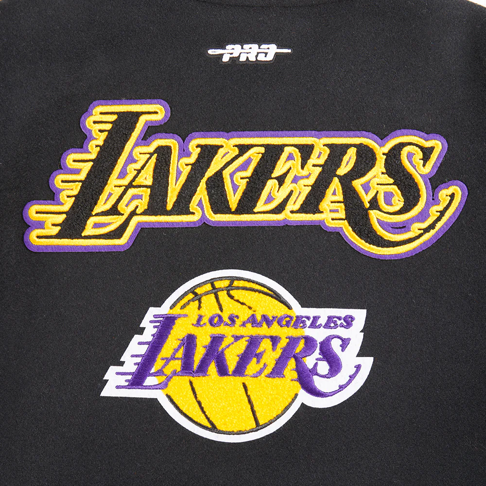 NBA LOS ANGELES LAKERS RETRO CLASSIC BIG BOYS RIB WOOL VARSITY JACKET (BLACK/PURPLE) - Image 8