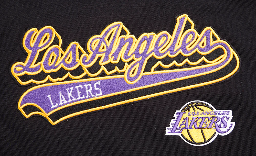 NBA LOS ANGELES LAKERS SCRIPT TAIL WOMEN'S RIB FLEECE CROPPED PULLOVER HOODIE (BLACK/PURPLE) - Image 6