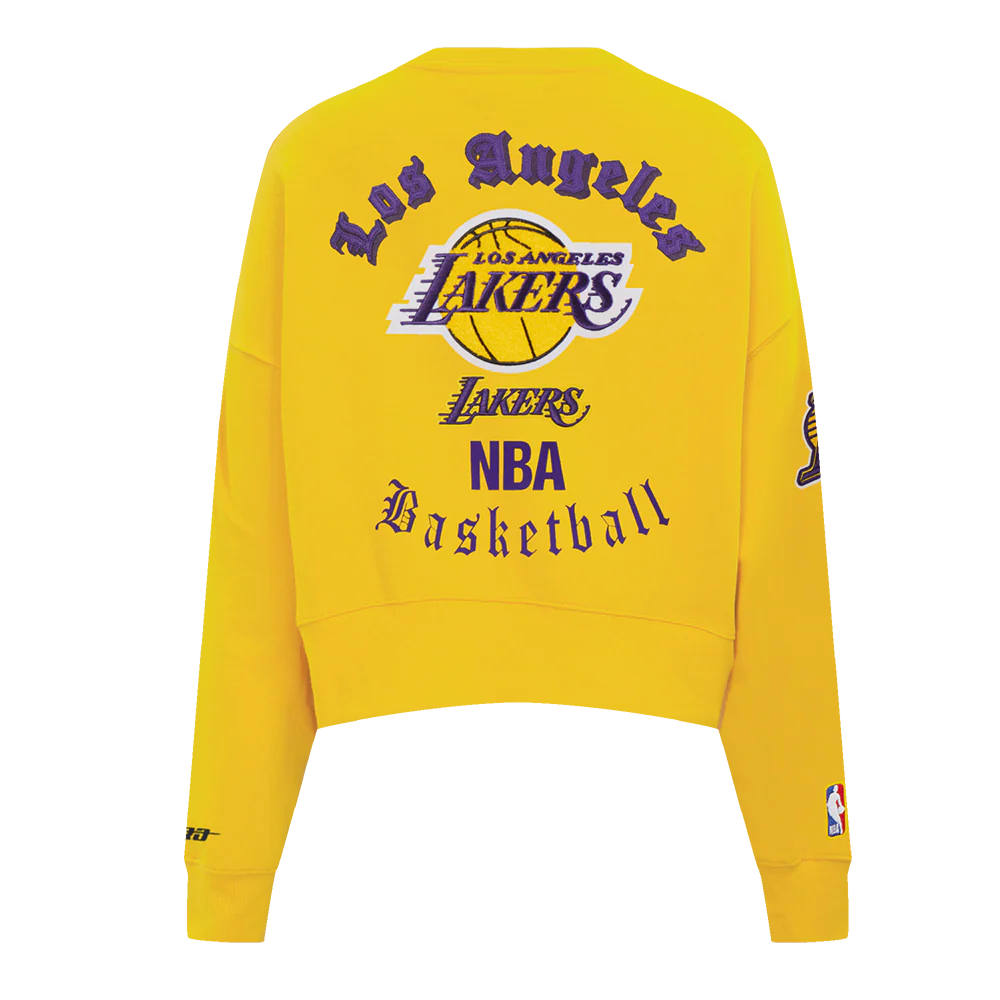 NBA LOS ANGELES LAKERS OLD ENGLISH WOMEN'S FLC CREWNECK (YELLOW) - Image 3