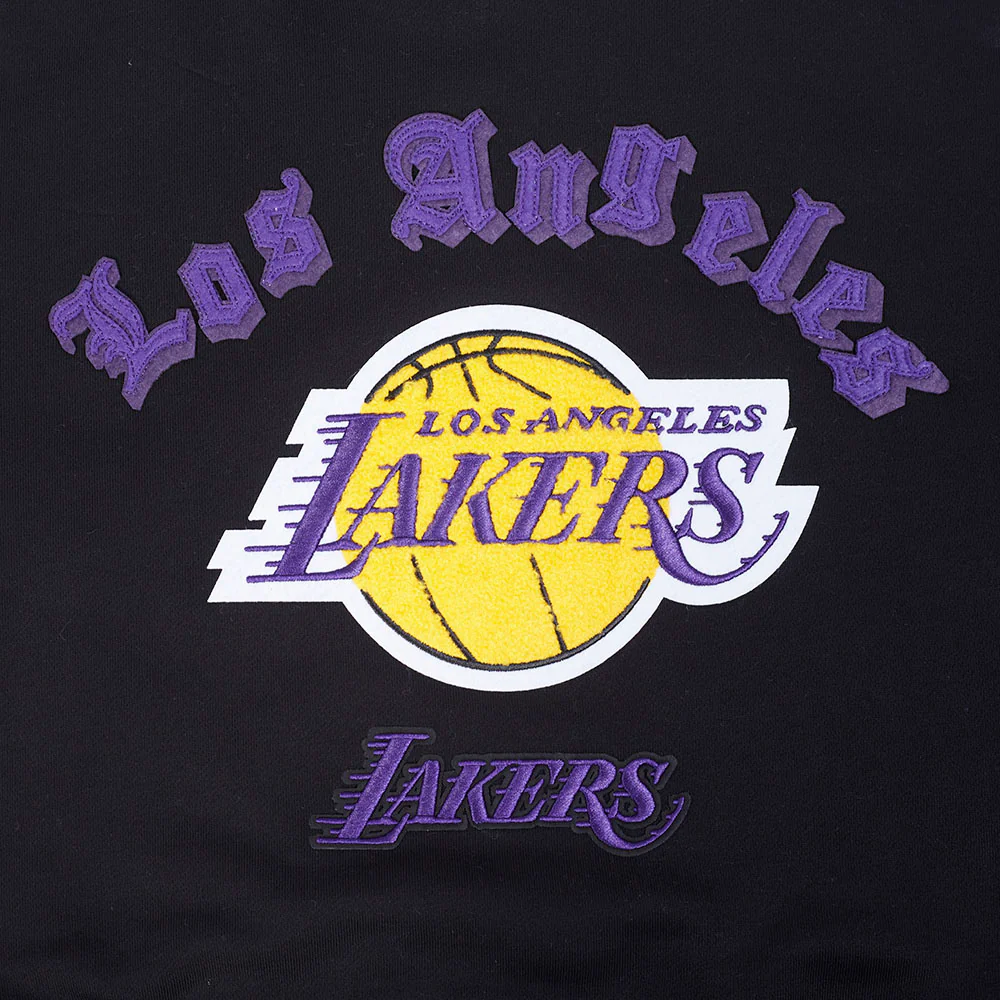 NBA LOS ANGELES LAKERS OLD ENGLISH WOMEN'S FLC CROPPED PO HOODIE (BLACK) - Image 5