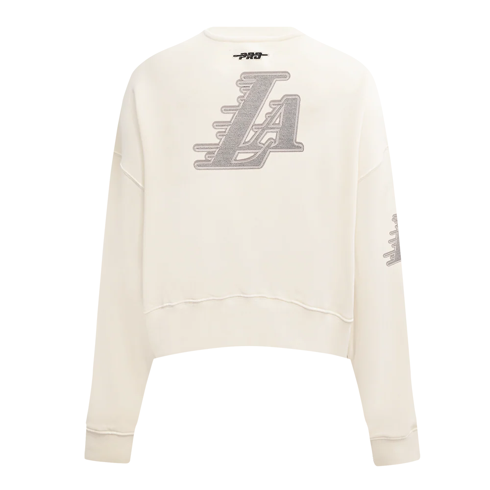 NBA LOS ANGELES LAKERS REVERSE FRENCH TERRY WOMEN'S FLEECE CREWNECK (EGGSHELL) - Image 3
