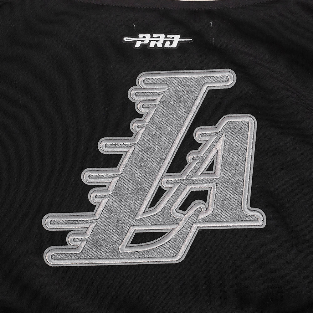 NBA LOS ANGELES LAKERS REVERSE FRENCH TERRY WOMEN'S COLOR BLOCK FLEECE FULL ZIP HOODIE (BLACK/GRAY/EGGSHELL) - Image 8