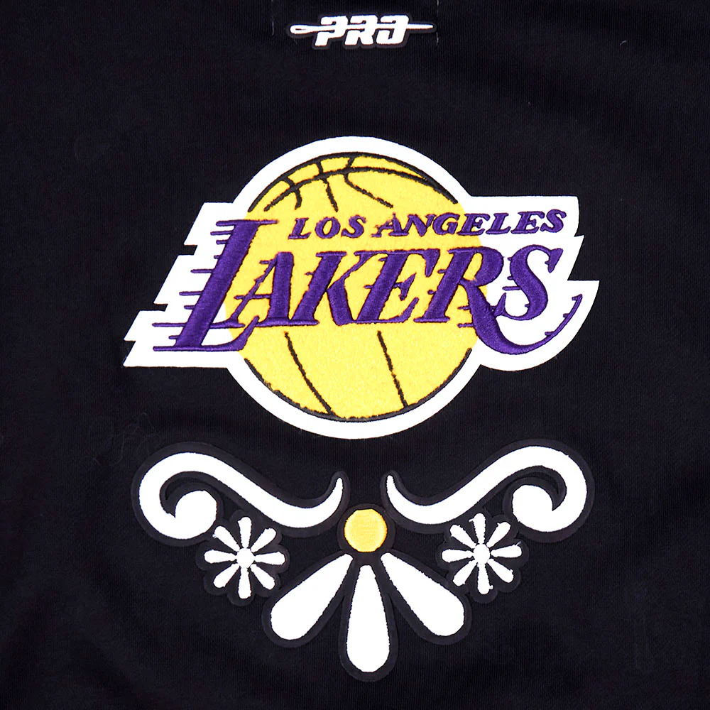 NBA LOS ANGELES LAKERS SUGAR SKULL WOMEN'S FLEECE CROPPED PULLOVER HOODIE (BLACK) - Image 5