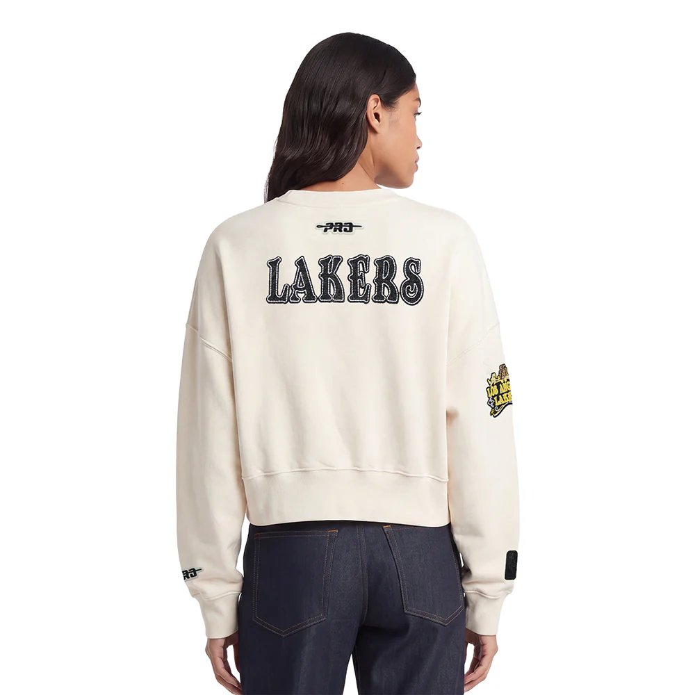 NBA LOS ANGELES LAKERS REBEL ATHLETICS WOMEN'S FLC CREWNECK (EGGSHELL) - Image 2
