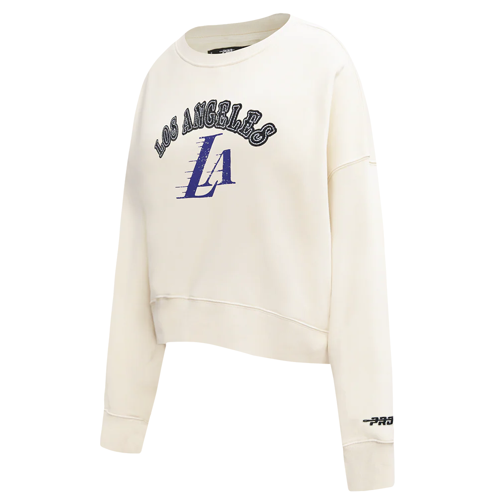 NBA LOS ANGELES LAKERS REBEL ATHLETICS WOMEN'S FLC CREWNECK (EGGSHELL) - Image 3