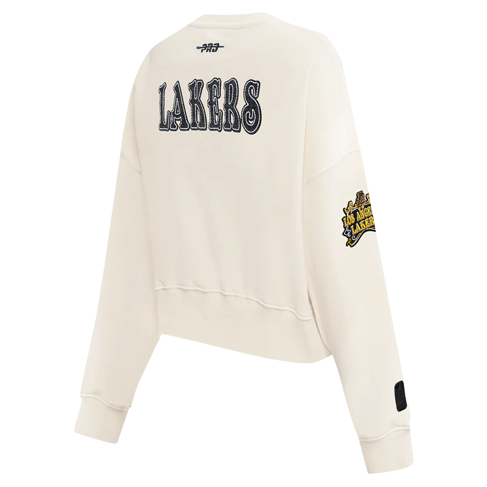 NBA LOS ANGELES LAKERS REBEL ATHLETICS WOMEN'S FLC CREWNECK (EGGSHELL) - Image 4