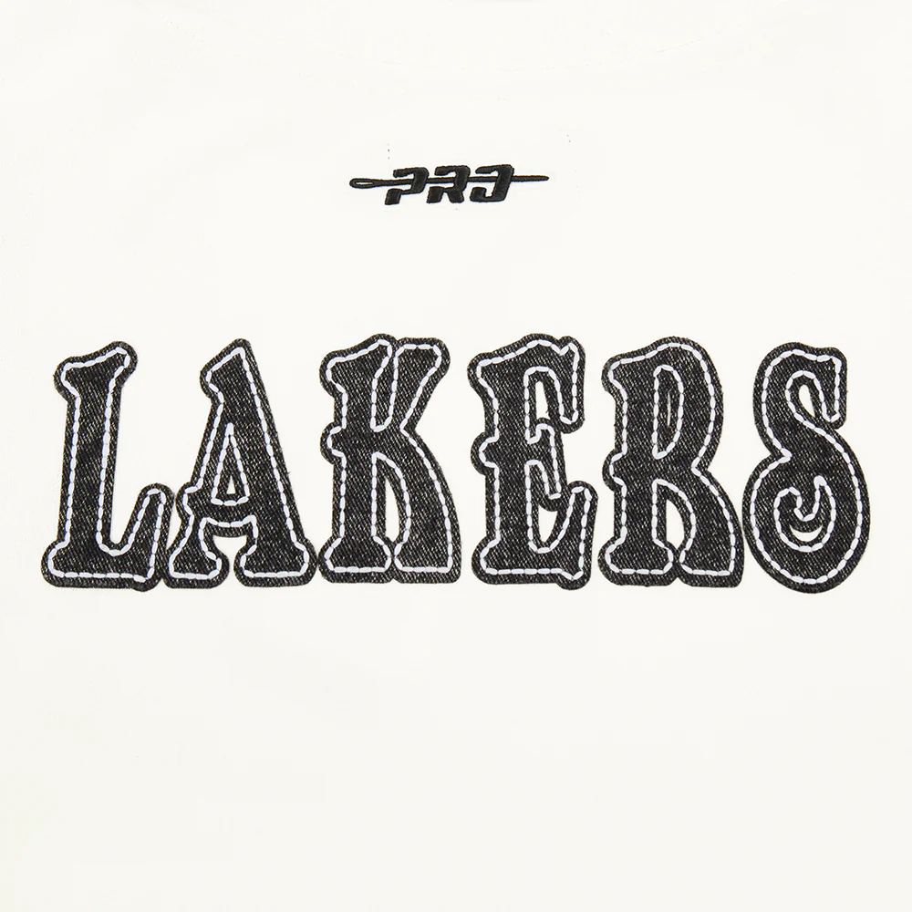 NBA LOS ANGELES LAKERS REBEL ATHLETICS WOMEN'S FLC CREWNECK (EGGSHELL) - Image 7