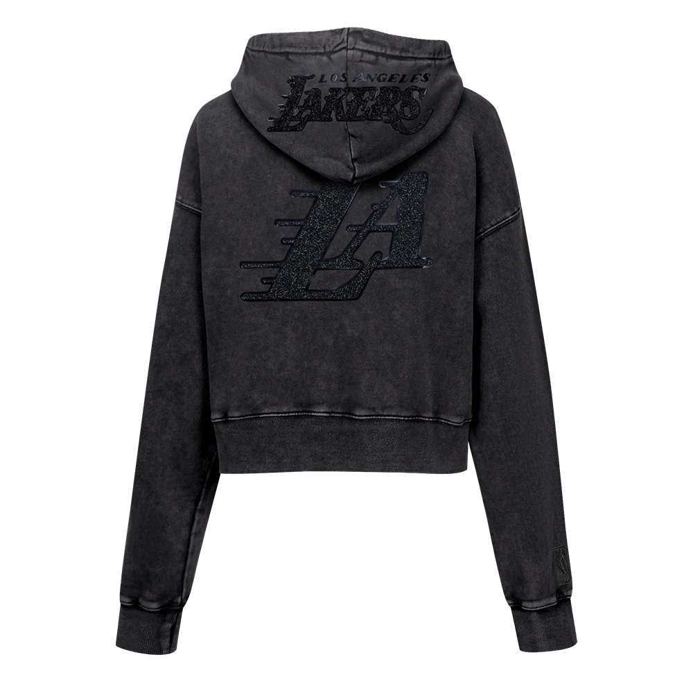 NBA LOS ANGELES LAKERS WASHED CRYSTALLINE WOMEN'S ENZYME WASH FT CROPP (WASHED BLACK) - Image 3