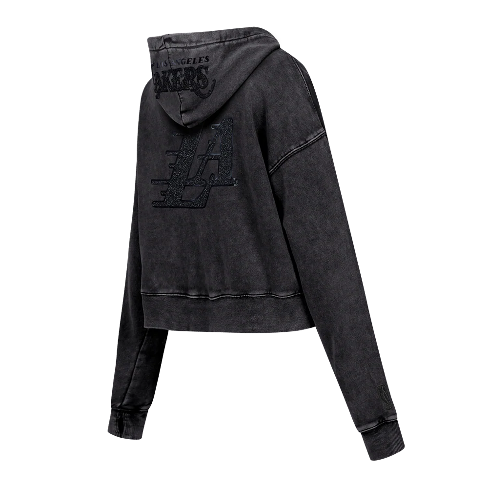 NBA LOS ANGELES LAKERS WASHED CRYSTALLINE WOMEN'S ENZYME WASH FT CROPP (WASHED BLACK) - Image 4