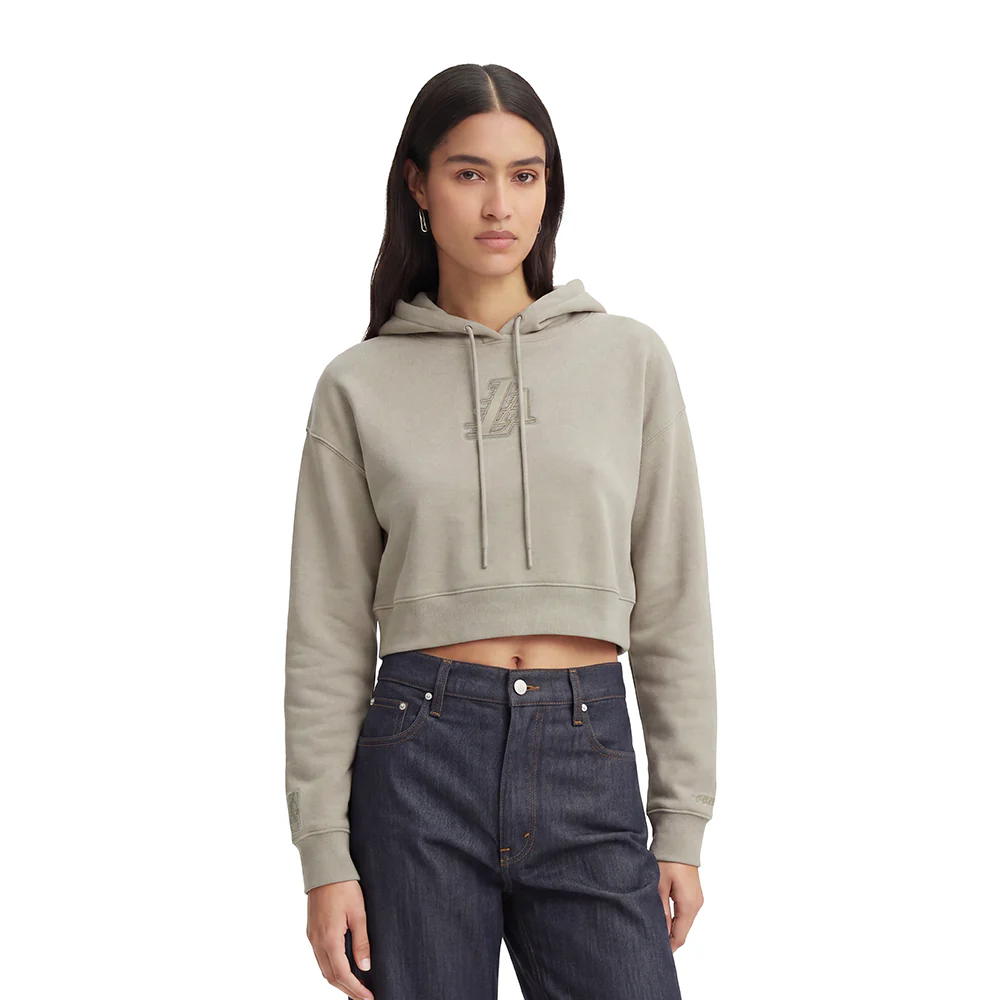 NBA LOS ANGELES LAKERS NEUTRAL WOMEN'S FLC CROPPED PO HOODIE (TAUPE)