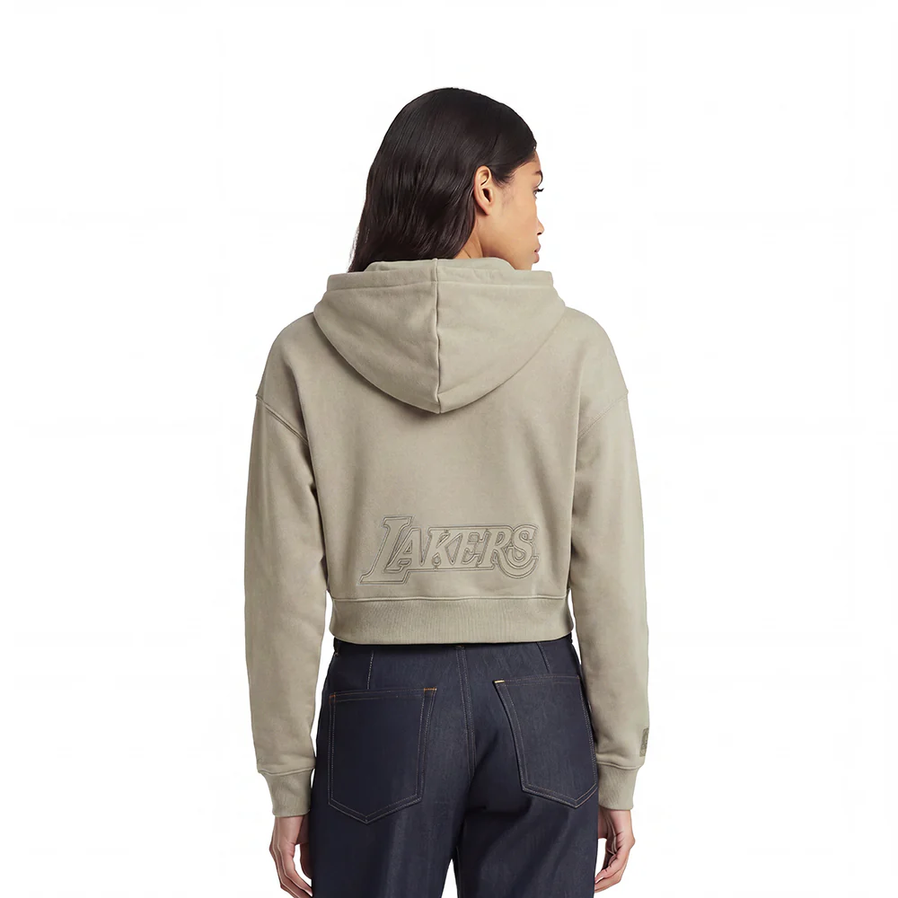 NBA LOS ANGELES LAKERS NEUTRAL WOMEN'S FLC CROPPED PO HOODIE (TAUPE) - Image 2
