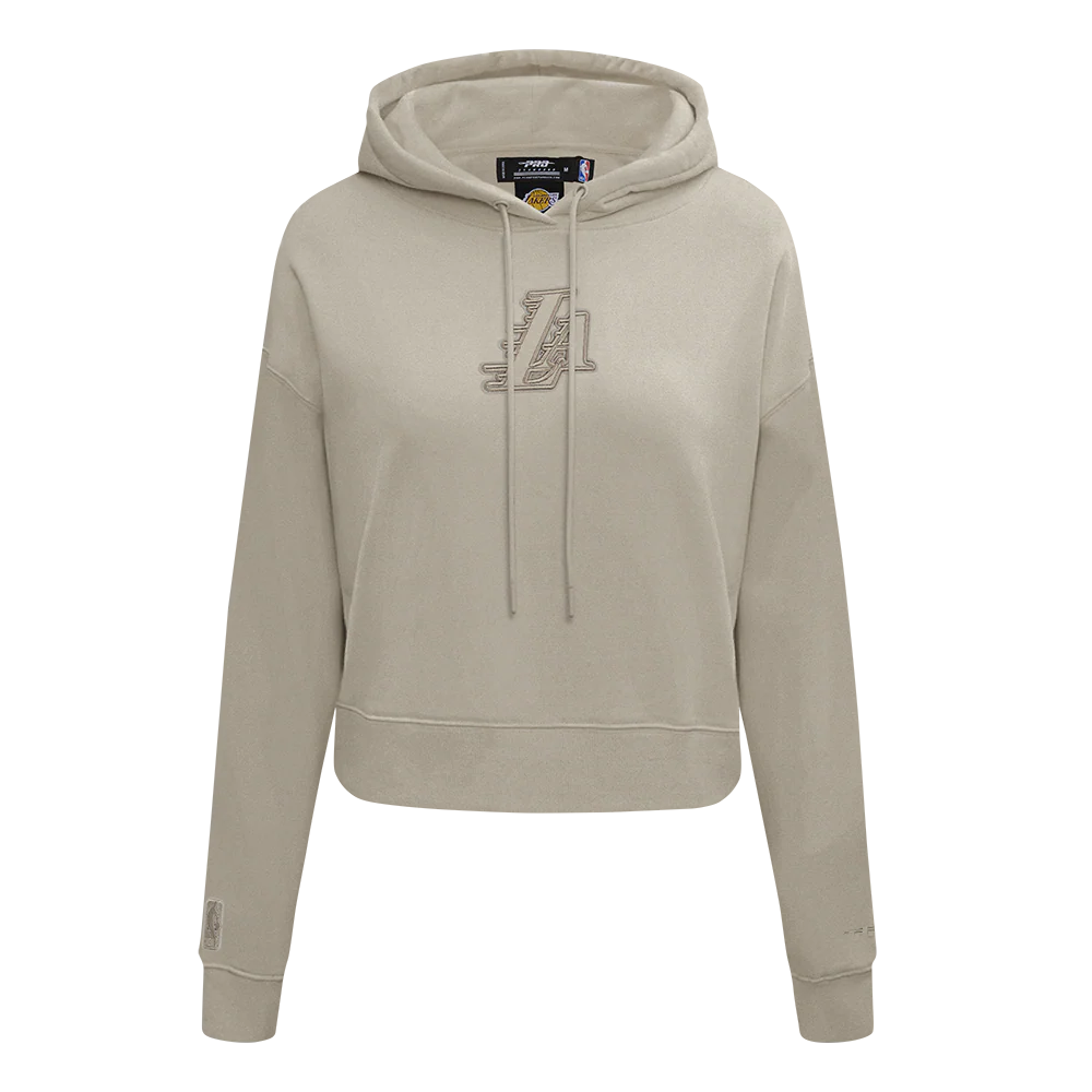 NBA LOS ANGELES LAKERS NEUTRAL WOMEN'S FLC CROPPED PO HOODIE (TAUPE) - Image 3