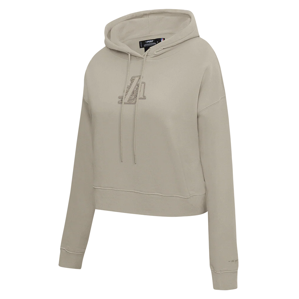 NBA LOS ANGELES LAKERS NEUTRAL WOMEN'S FLC CROPPED PO HOODIE (TAUPE) - Image 4