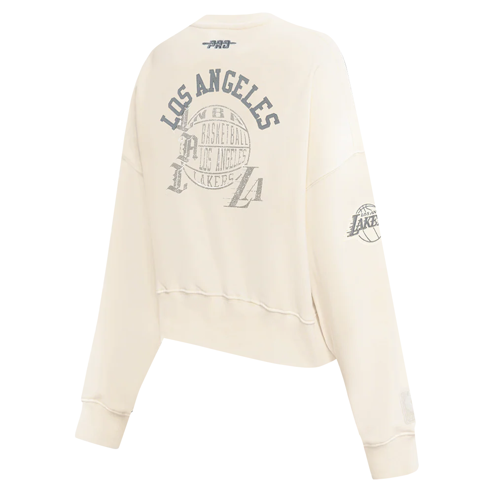 NBA LOS ANGELES LAKERS STREET TEAM WOMEN'S FLC CREWNECK (EGGSHELL) - Image 4