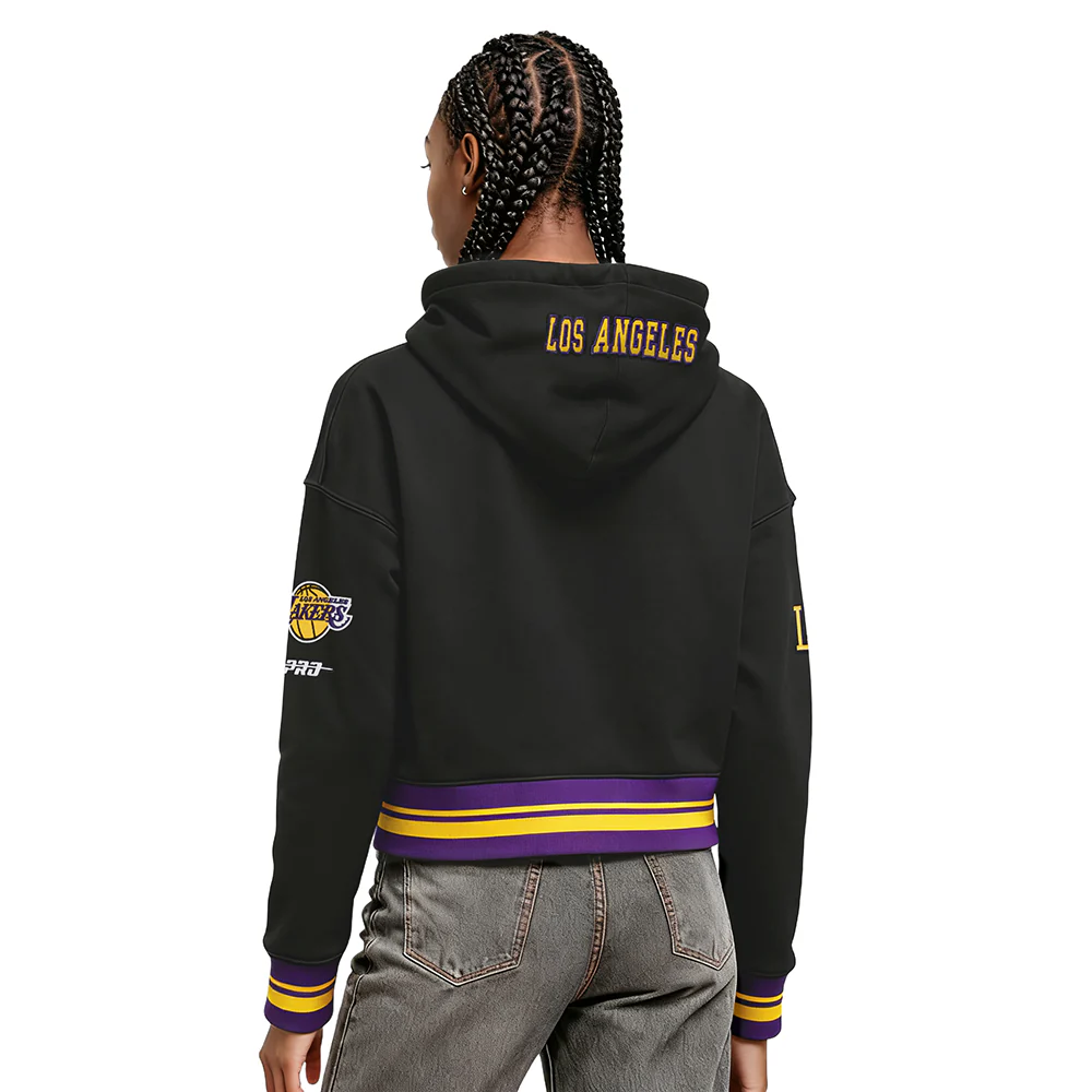 NBA LOS ANGELES LAKERS CITY EDITION 25-26 WOMEN'S RIB FLC CROPPED PO HOODIE (BLACK/PURPLE) - Image 2