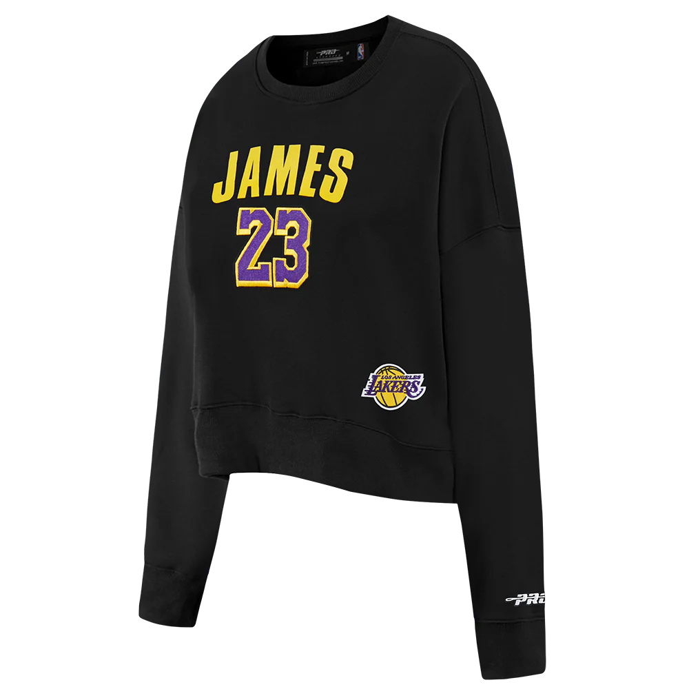 NBA LOS ANGELES LAKERS LEBRON JAMES #23 CLASSIC PNN WOMEN'S FLC CREWNE (BLACK) - Image 4