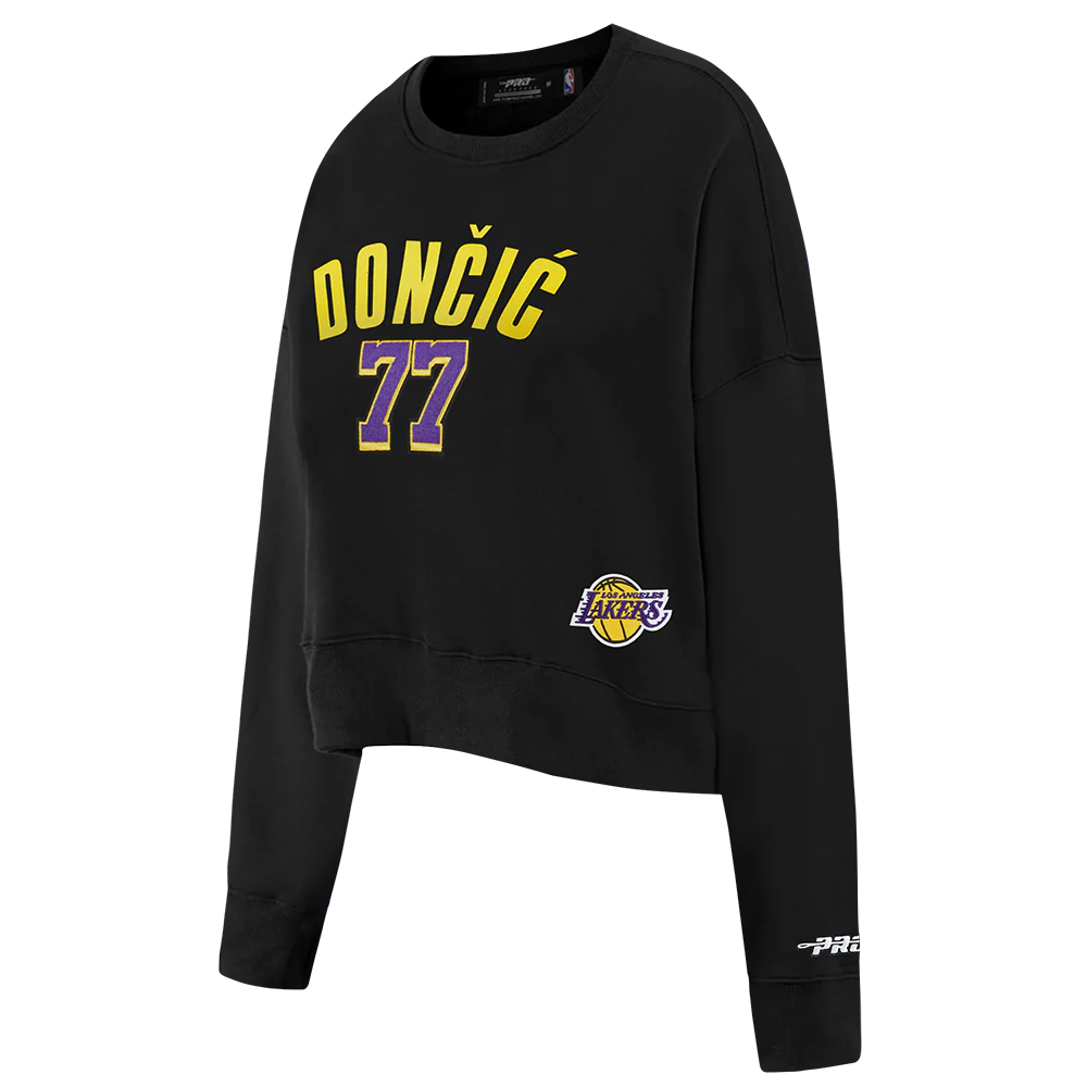 NBA LOS ANGELES LAKERS LUKA DONCIC #77 CLASSIC PNN WOMEN'S FLC CREWNEC (BLACK) - Image 4