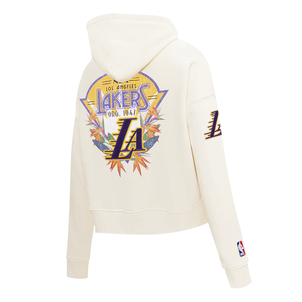 NBA LOS ANGELES LAKERS PARADISE WOMEN'S CROPPED PULLOVER HOODIE (EGGSHELL) - Image 4