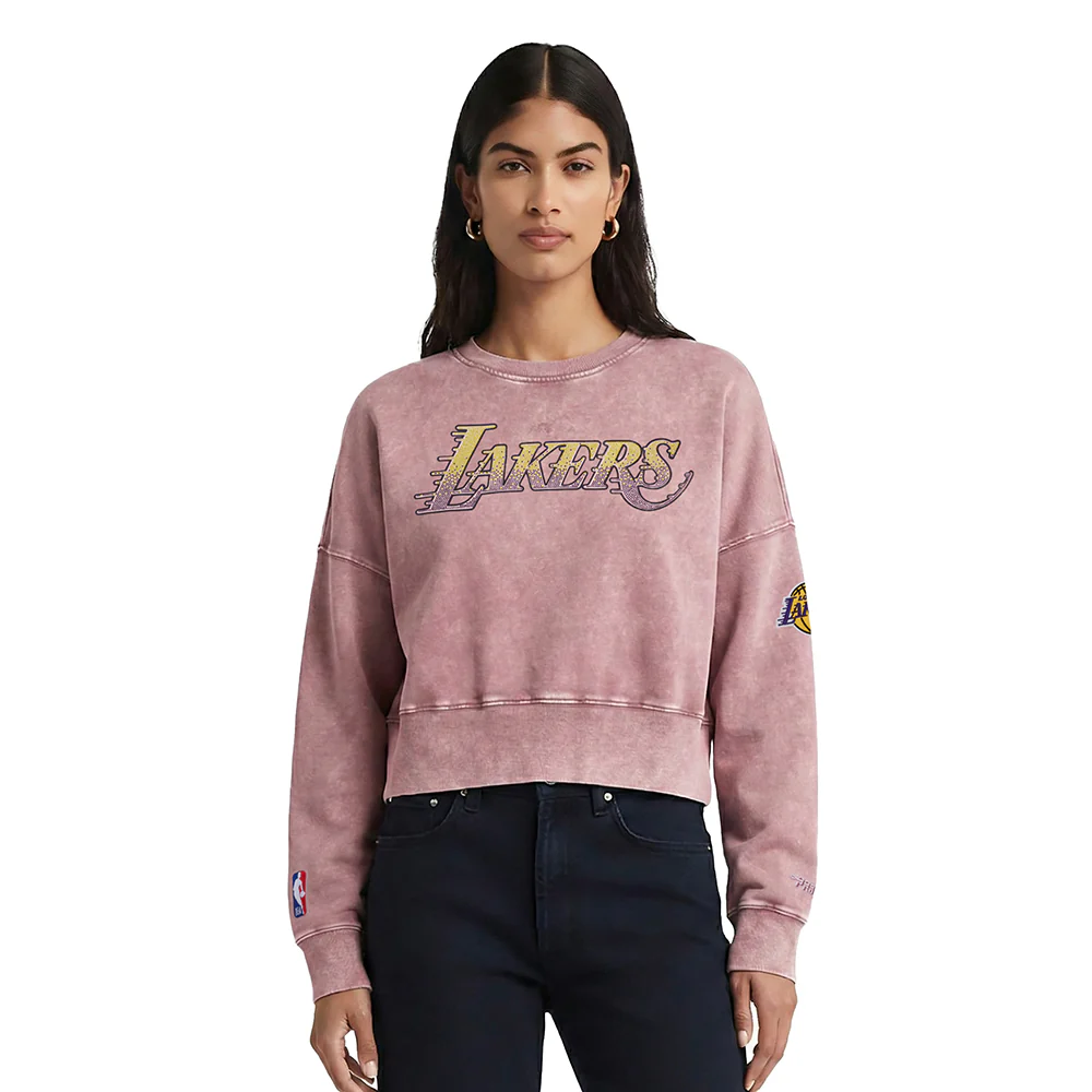 NBA LOS ANGELES LAKERS WASHED JEWELS WOMEN'S CREWNECK SWEATSHIRT (WASHED MAUVE)