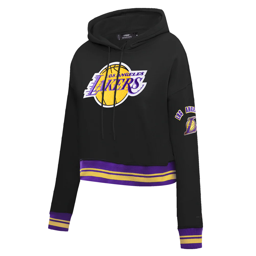 NBA LOS ANGELES LAKERS RETRO CLASSIC WOMEN'S CROPPED PULLOVER HOODIE (BLACK/PURPLE/YELLOW) - Image 2