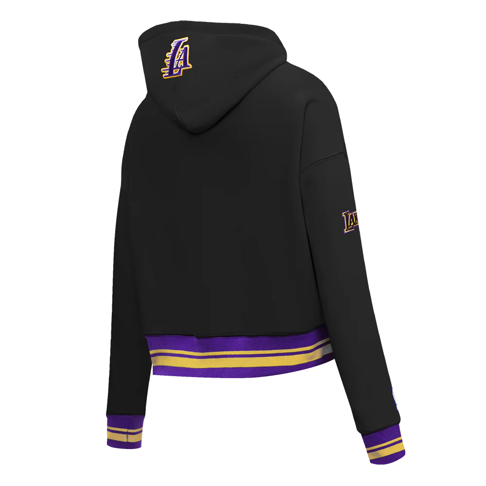 NBA LOS ANGELES LAKERS RETRO CLASSIC WOMEN'S CROPPED PULLOVER HOODIE (BLACK/PURPLE/YELLOW) - Image 4