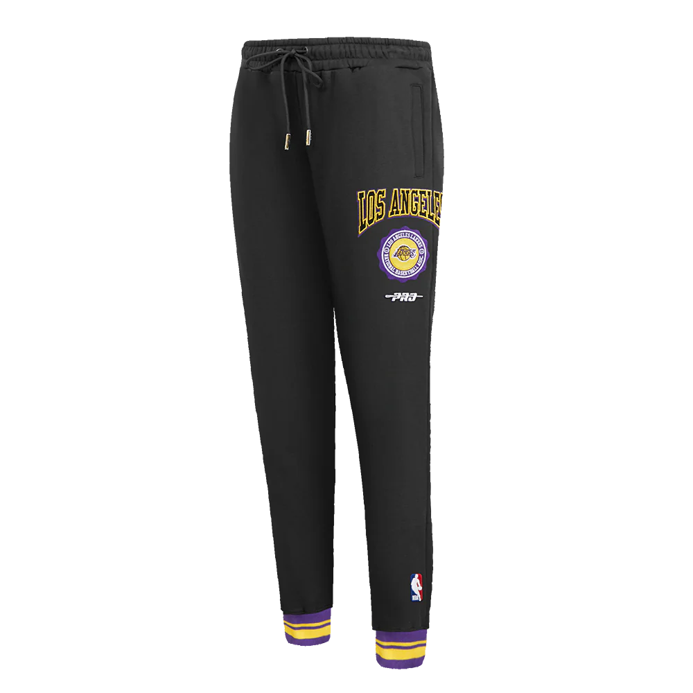 NBA LOS ANGELES LAKERS CREST EMBLEM WOMEN'S RIB FLC SWEATPANT (BLACK/PURPLE)