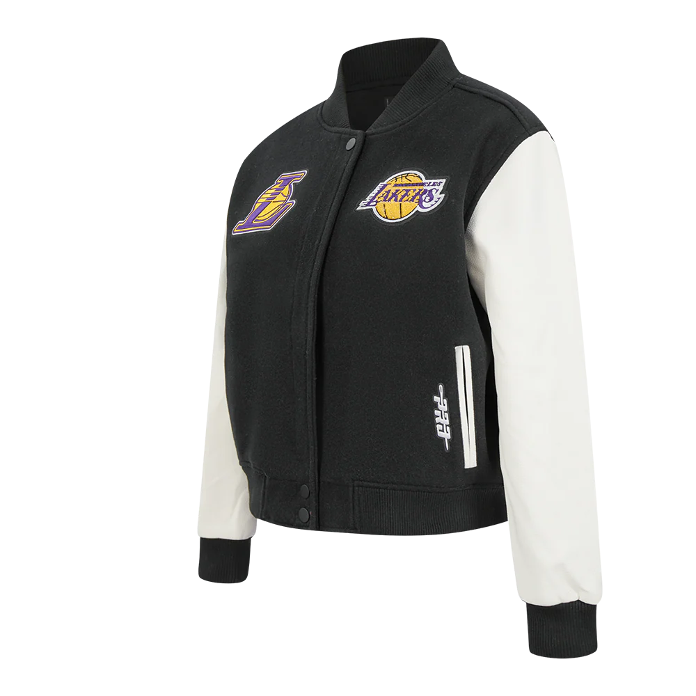 NBA LOS ANGELES LAKERS GAME DAY CLASSICS WOMEN'S WOOL VARSITY JACKET (BLACK/WHITE) - Image 2