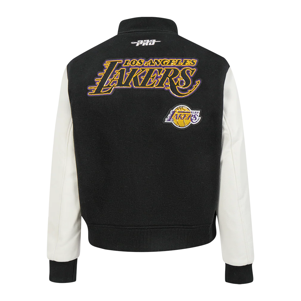 NBA LOS ANGELES LAKERS GAME DAY CLASSICS WOMEN'S WOOL VARSITY JACKET (BLACK/WHITE) - Image 3