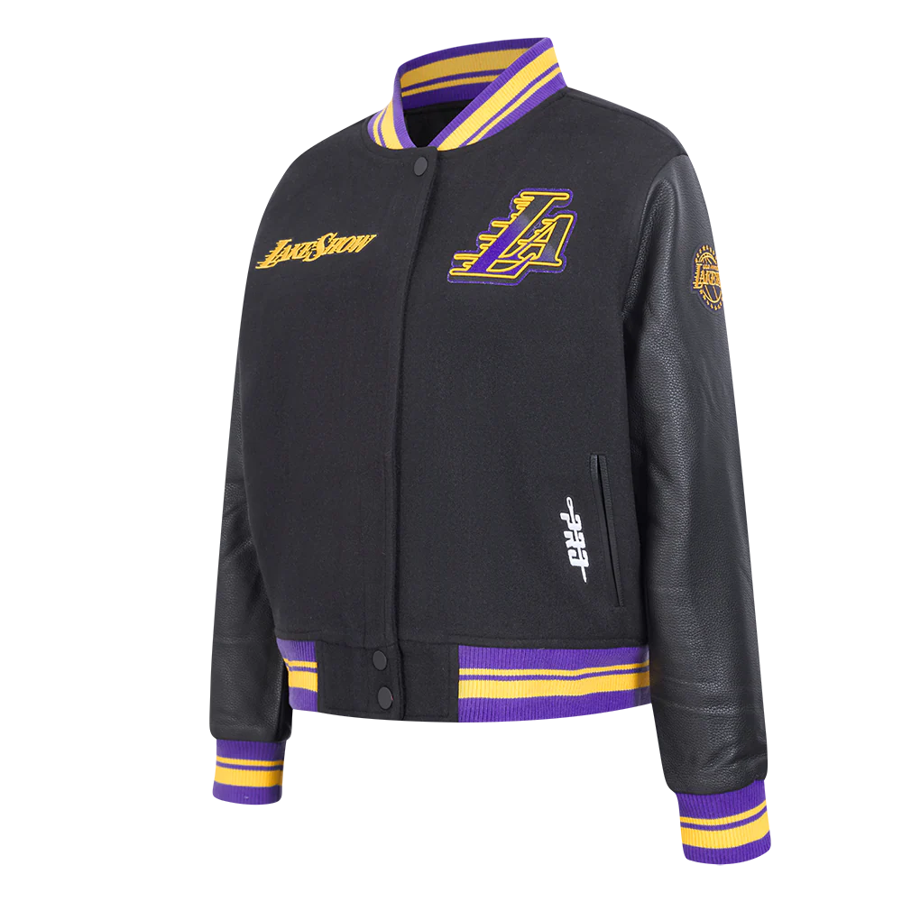 NBA LOS ANGELES LAKERS CITY EDITION 24-25 WOMEN'S RIB WOOL VARSITY JAC (BLACK/PURPLE) - Image 2