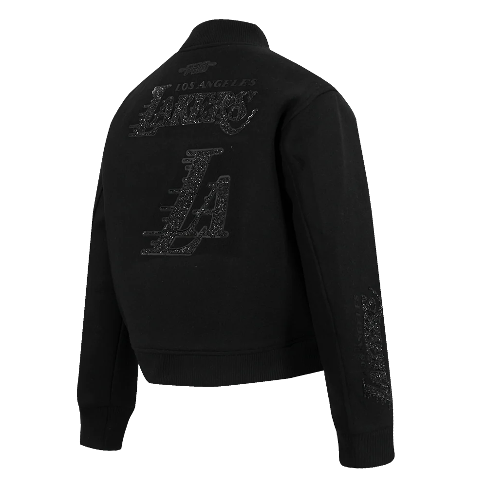 NBA LOS ANGELES LAKERS WASHED CRYSTALLINE WOMEN'S SOLID WOOL VARSITY J (BLACK) - Image 6
