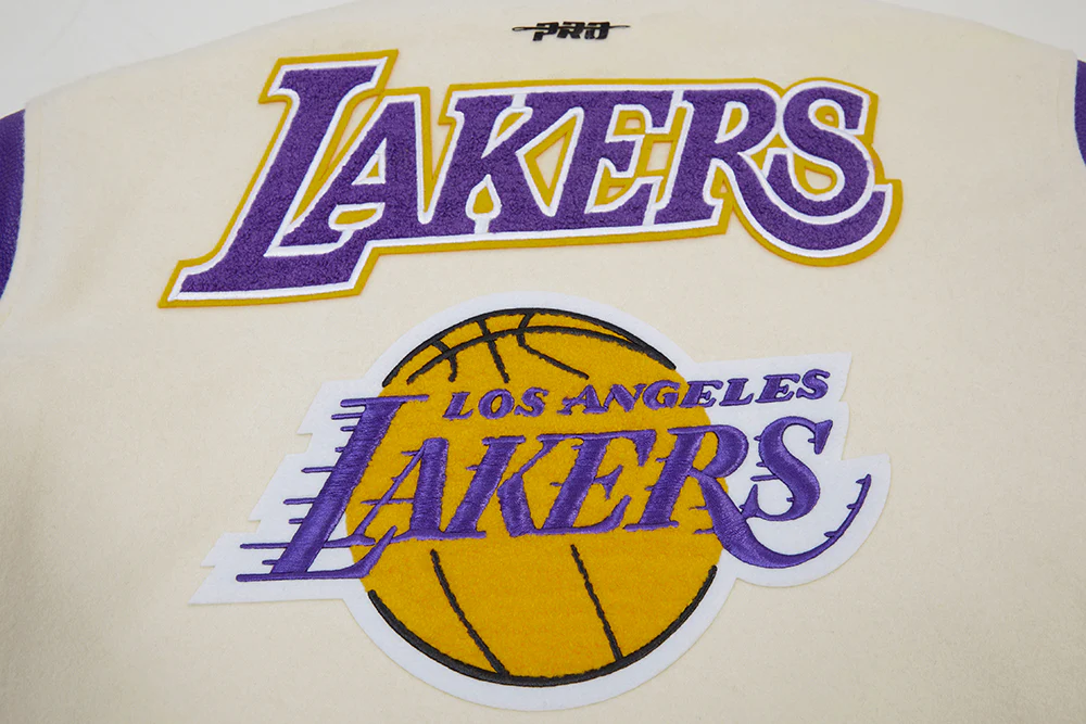 NBA LOS ANGELES LAKERS RETRO CLASSIC WOMEN'S RIB WOOL VARSITY JACKET (EGGSHELL/ PURPLE) - Image 10
