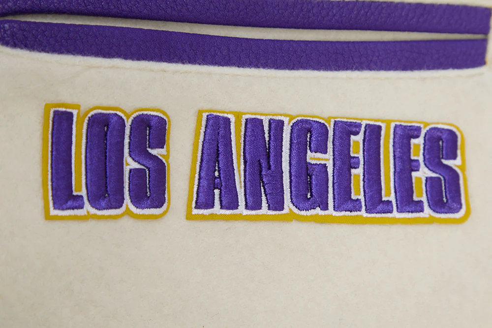 NBA LOS ANGELES LAKERS RETRO CLASSIC WOMEN'S RIB WOOL VARSITY JACKET (EGGSHELL/ PURPLE) - Image 6