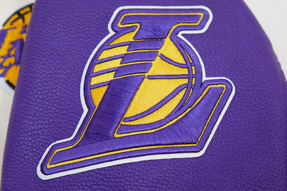 NBA LOS ANGELES LAKERS RETRO CLASSIC WOMEN'S RIB WOOL VARSITY JACKET (EGGSHELL/ PURPLE) - Image 9
