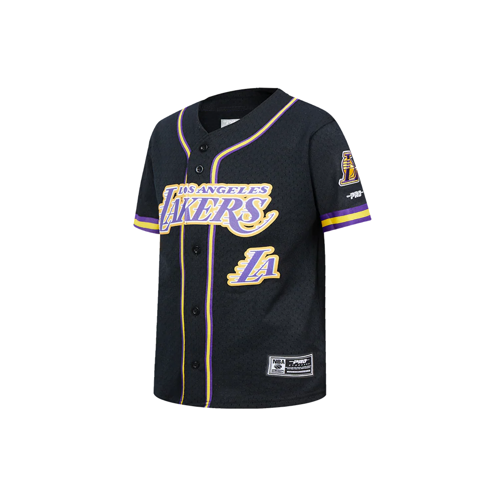 NBA LOS ANGELES LAKERS CLASSIC LITTLE BOYS MESH BUTTON DOWN SHIRT (BLACK/PURPLE) - Image 2