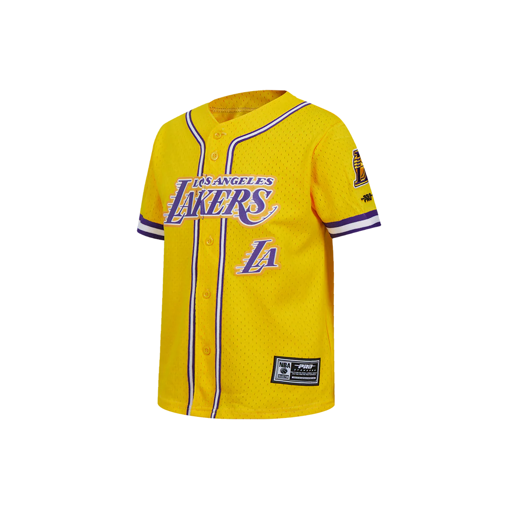 NBA LOS ANGELES LAKERS CLASSIC LITTLE BOYS MESH BUTTON DOWN SHIRT (YELLOW/PURPLE) - Image 2