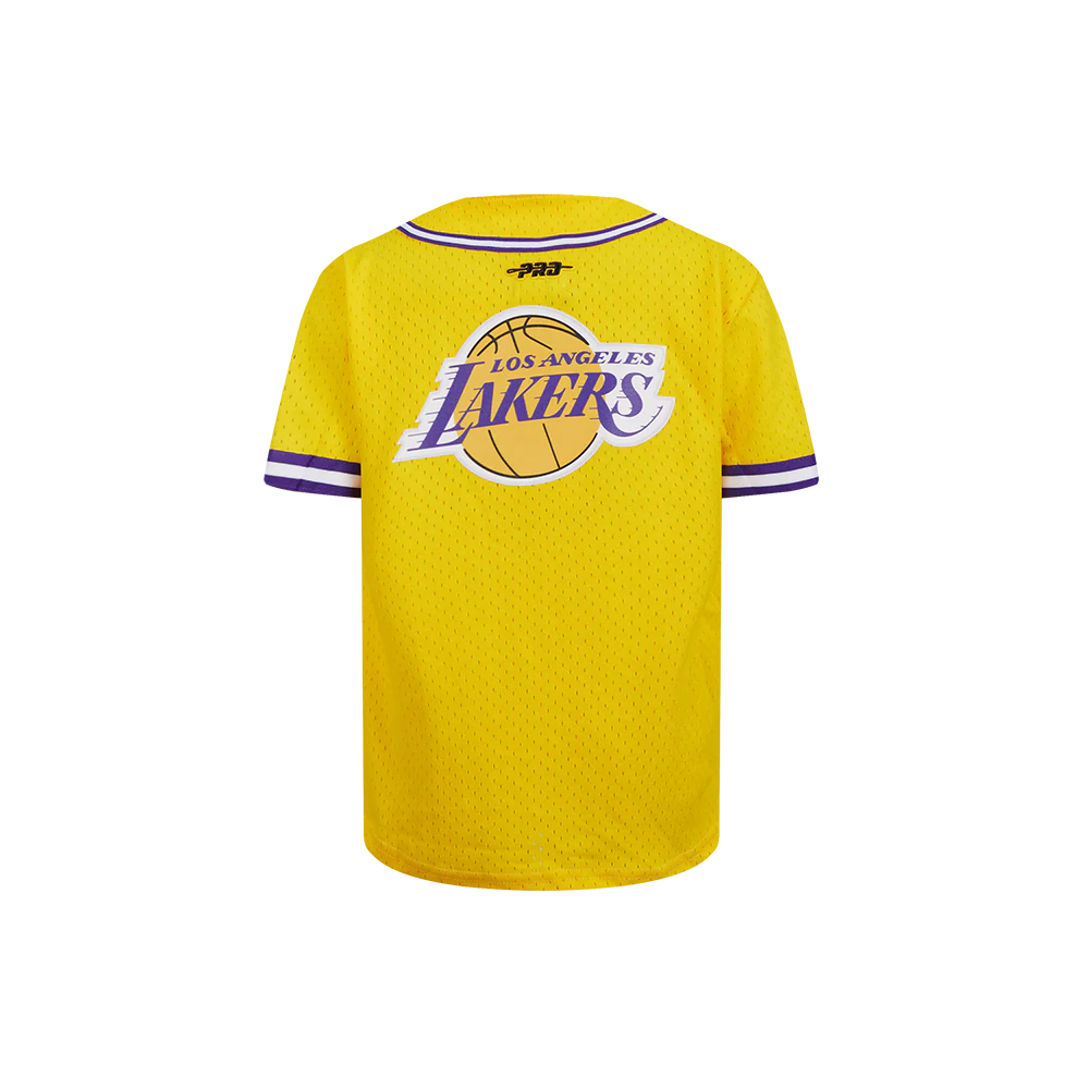 NBA LOS ANGELES LAKERS CLASSIC LITTLE BOYS MESH BUTTON DOWN SHIRT (YELLOW/PURPLE) - Image 3