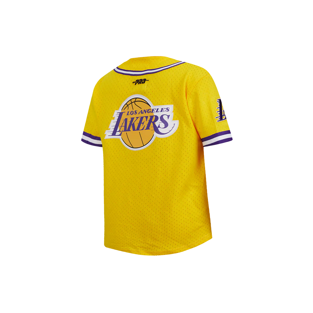NBA LOS ANGELES LAKERS CLASSIC LITTLE BOYS MESH BUTTON DOWN SHIRT (YELLOW/PURPLE) - Image 4