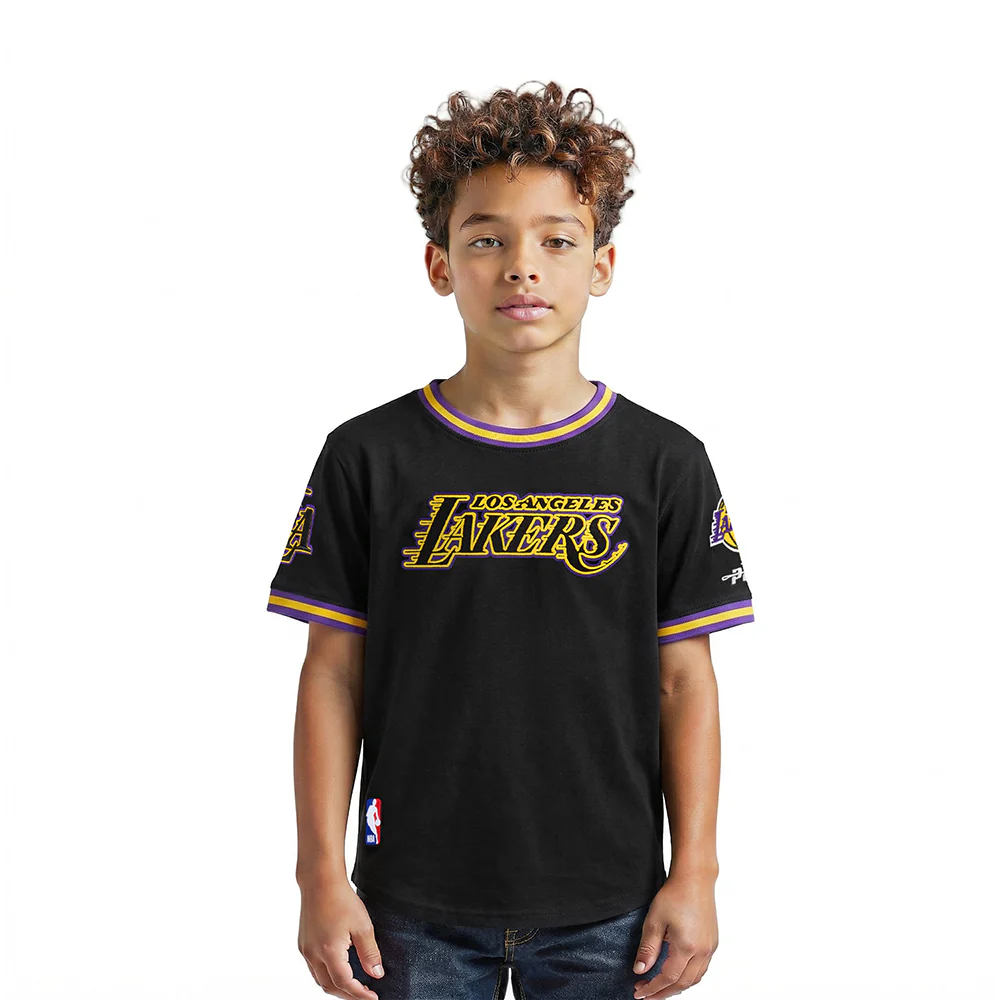 NBA LOS ANGELES LAKERS CLASSIC LITTLE BOYS SHORT SLEEVE STRIPED RIB TEE (BLACK/PURPLE)