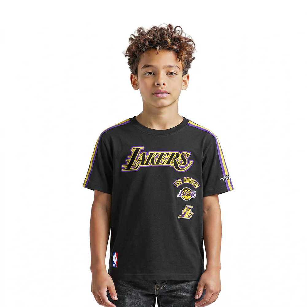 NBA LOS ANGELES LAKERS RETRO CLASSIC LITTLE BOYS SHORT SLEEVE TAPING TEE (BLACK/PURPLE)