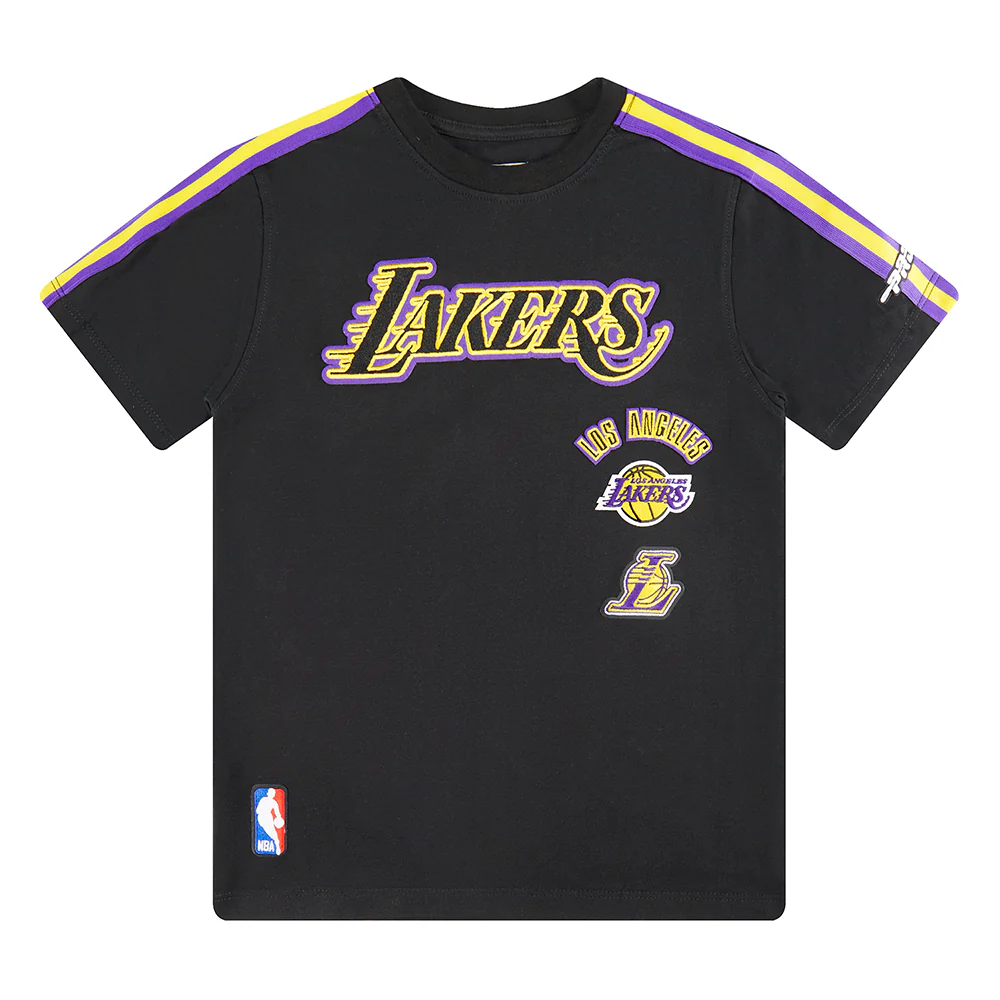 NBA LOS ANGELES LAKERS RETRO CLASSIC LITTLE BOYS SHORT SLEEVE TAPING TEE (BLACK/PURPLE) - Image 3