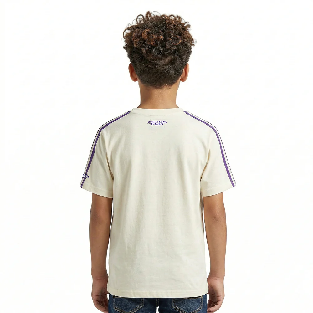 NBA LOS ANGELES LAKERS RETRO CLASSIC LITTLE BOYS SHORT SLEEVE TAPING TEE (EGGSHELL/ PURPLE) - Image 2
