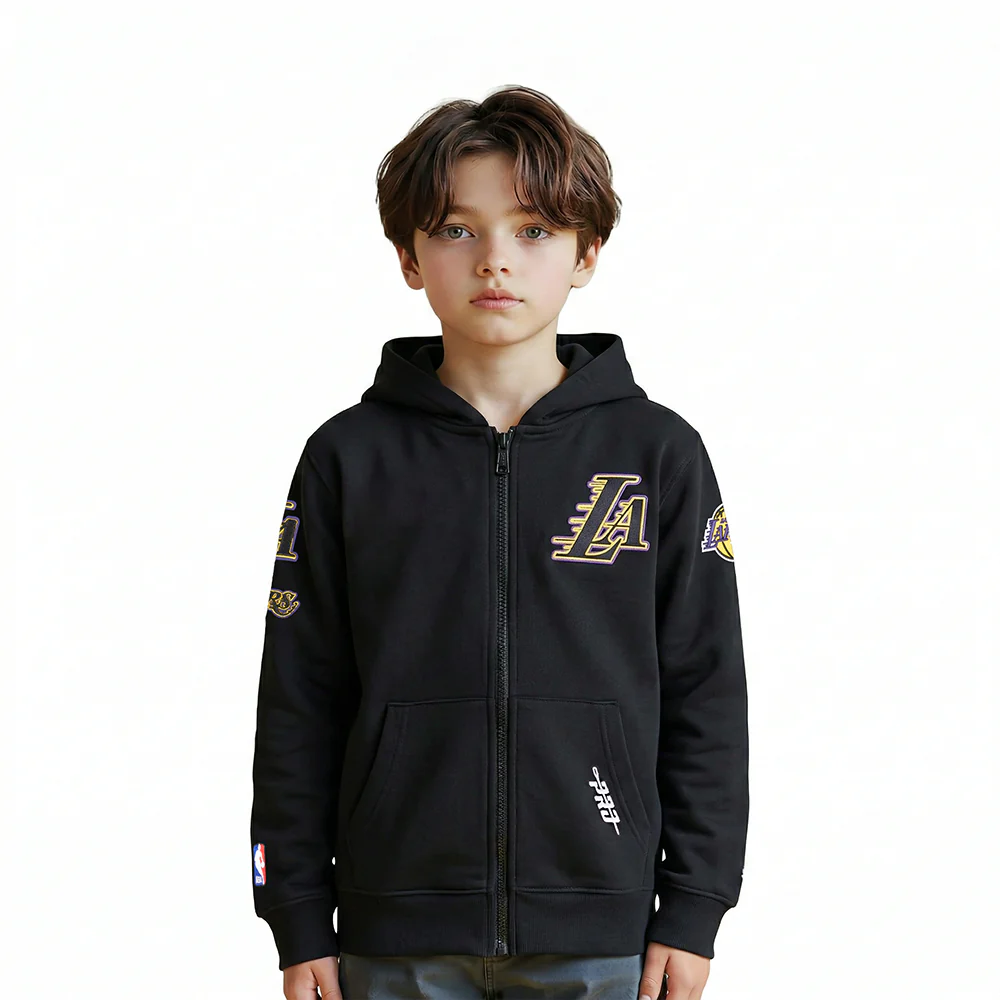 NBA LOS ANGELES LAKERS CLASSIC LITTLE BOYS FLEECE FULL ZIP HOODIE (BLACK)