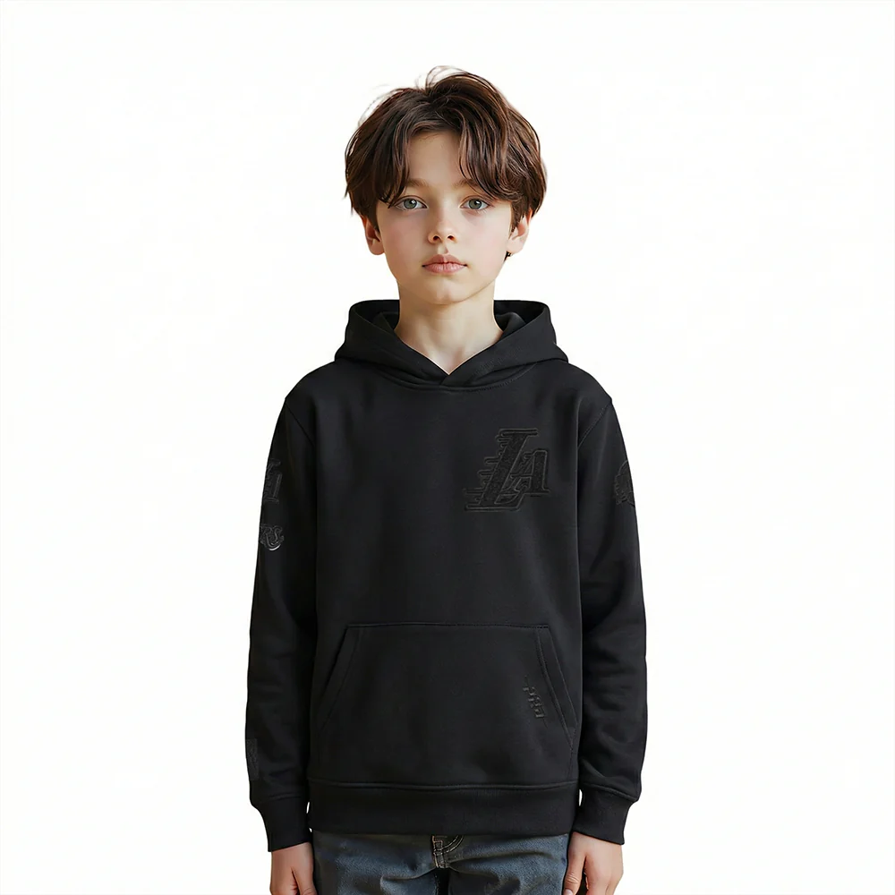 NBA LOS ANGELES LAKERS TRIPLE BLACK LITTLE BOYS FLEECE PULLOVER HOODIE (BLACK)