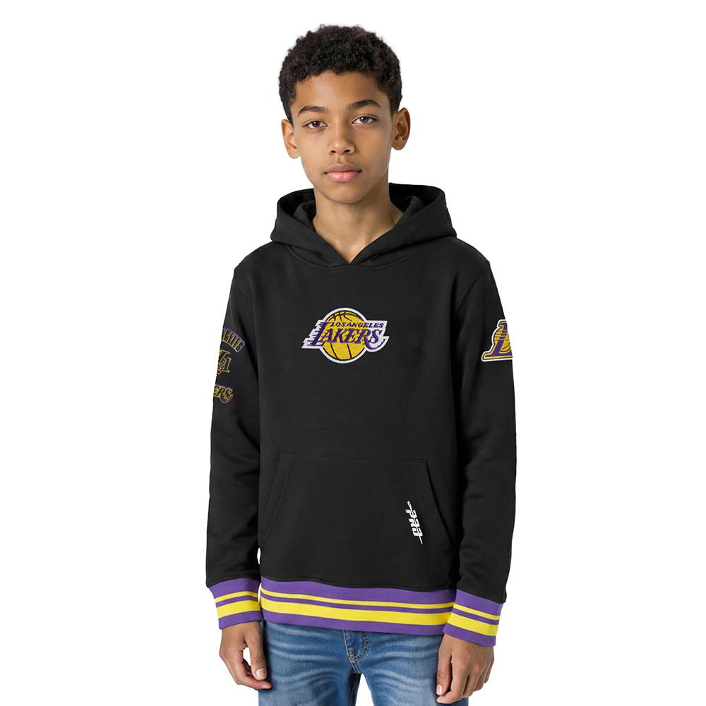 NBA LOS ANGELES LAKERS RETRO CLASSIC LITTLE BOYS RIB FLEECE PULLOVER HOODIE (BLACK/PURPLE)