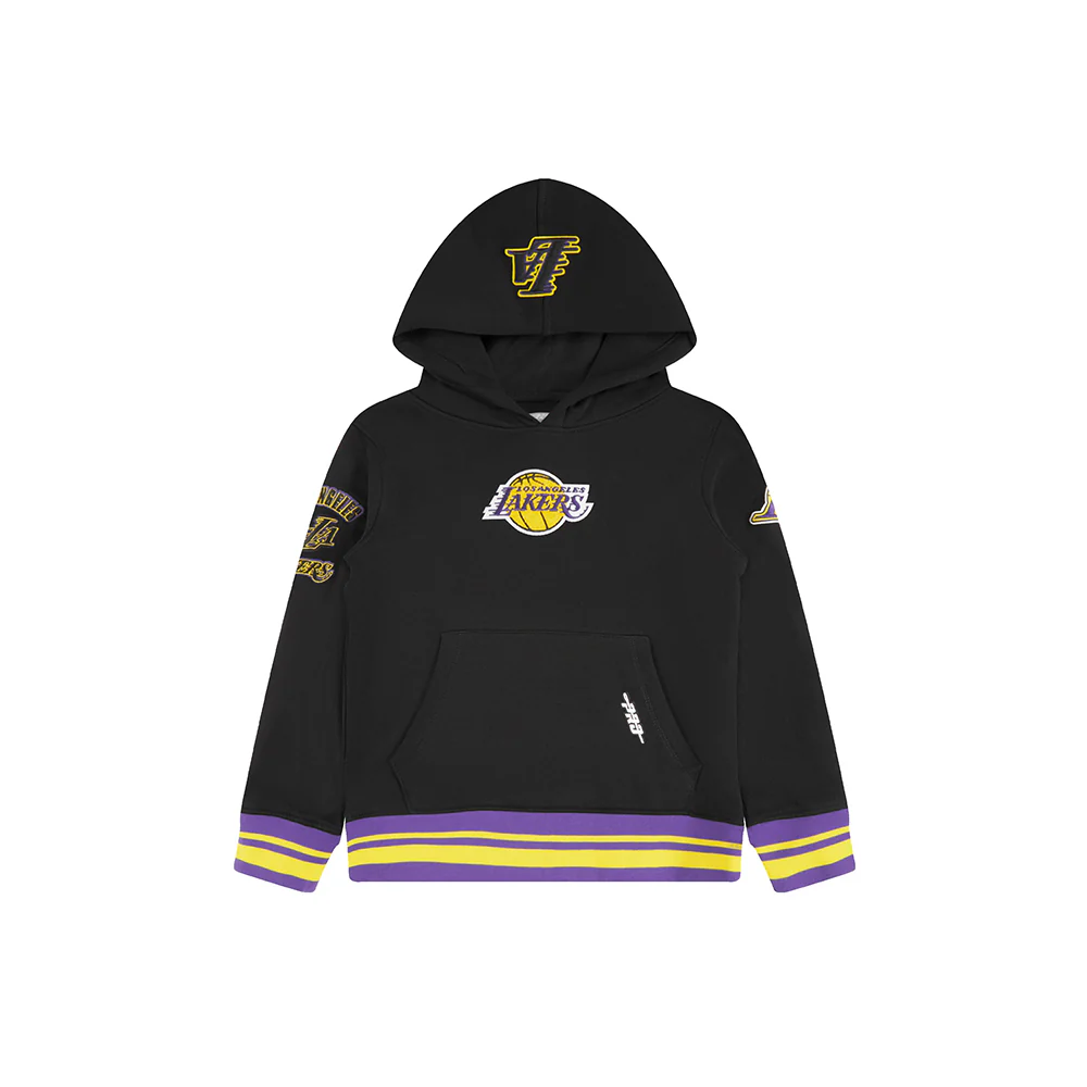 NBA LOS ANGELES LAKERS RETRO CLASSIC LITTLE BOYS RIB FLEECE PULLOVER HOODIE (BLACK/PURPLE) - Image 3