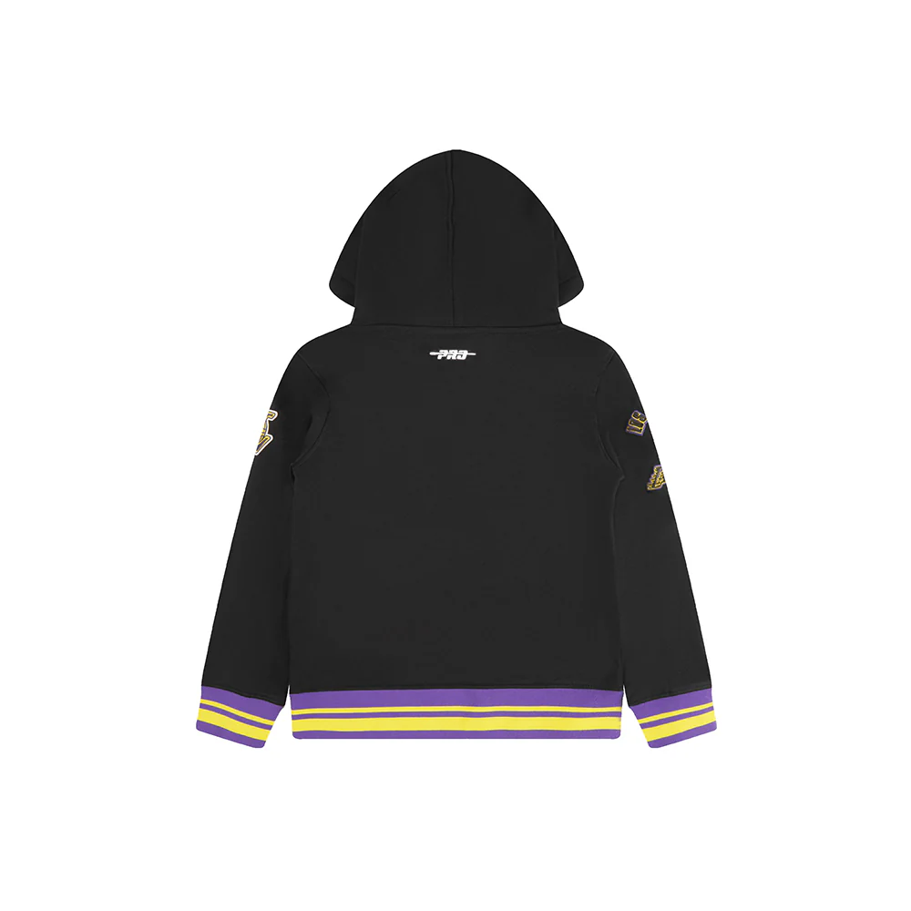 NBA LOS ANGELES LAKERS RETRO CLASSIC LITTLE BOYS RIB FLEECE PULLOVER HOODIE (BLACK/PURPLE) - Image 4