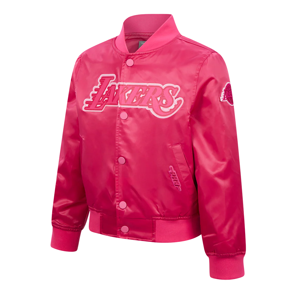 NBA LOS ANGELES LAKERS TRIPLE PINK LITTLE GIRLS  SATIN JACKET (BEETROOT PURPLE) - Image 2