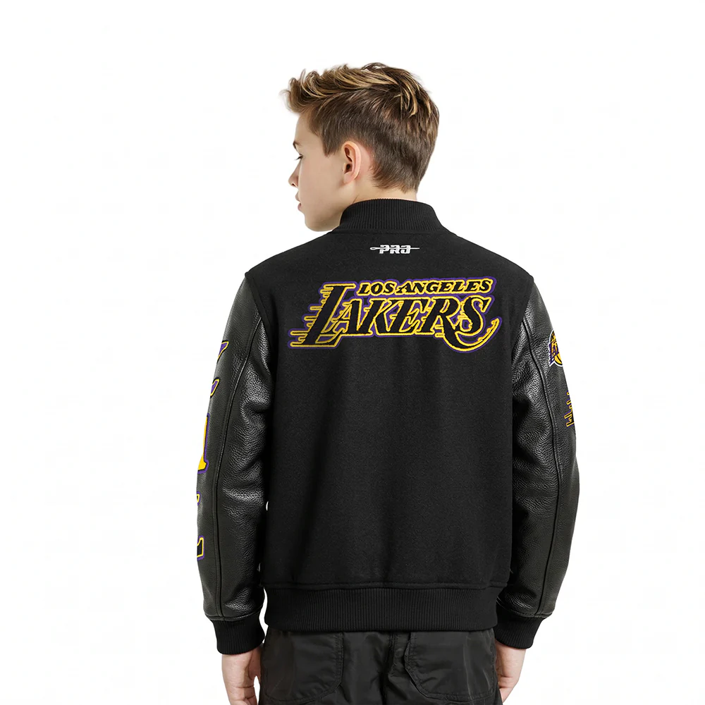 NBA LOS ANGELES LAKERS CLASSIC LITTLE BOYS WOOL VARSITY JACKET (JET BLACK) - Image 2